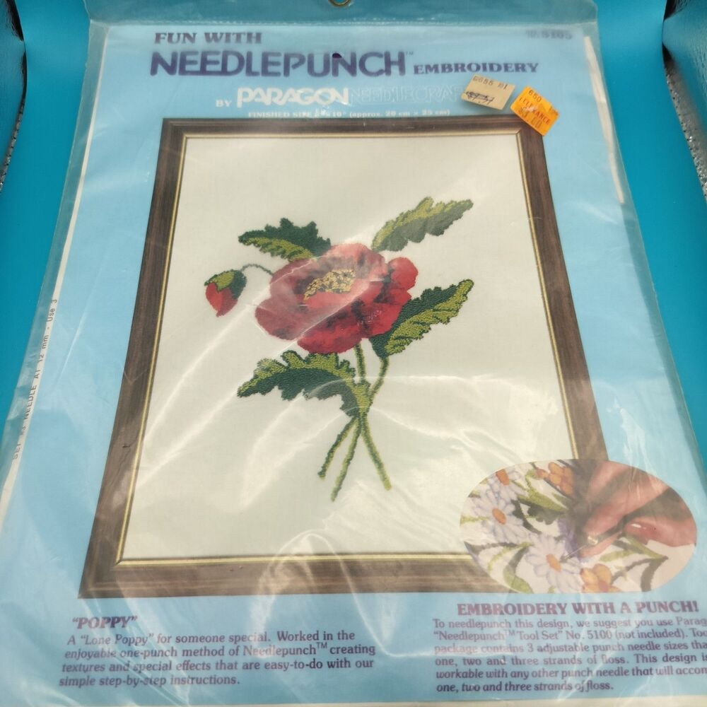 Vintage Paragon Needlepunch Embroidery Kit #5105 POPPY  NOS 1980 8x10